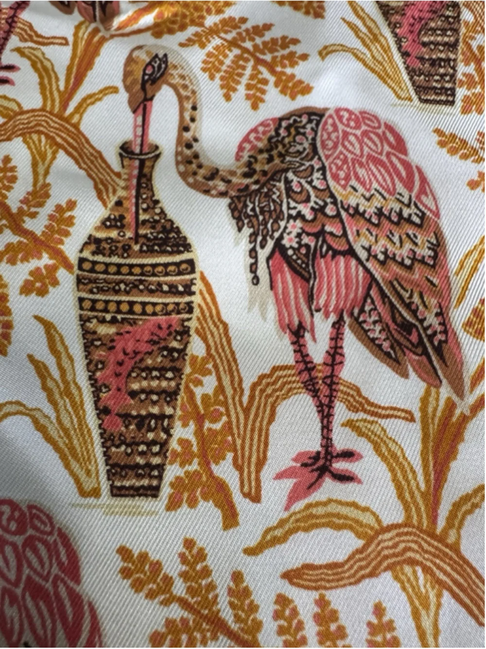 J.McLaughlin Silk Rare Bird Square Scarf Hand rolled Pink Yellow